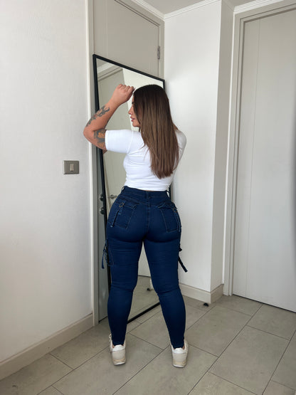 Jeans Skinny Cargo Azul Oscuro Nacional | Modelo EZ2507 | EZ Jeans Premim