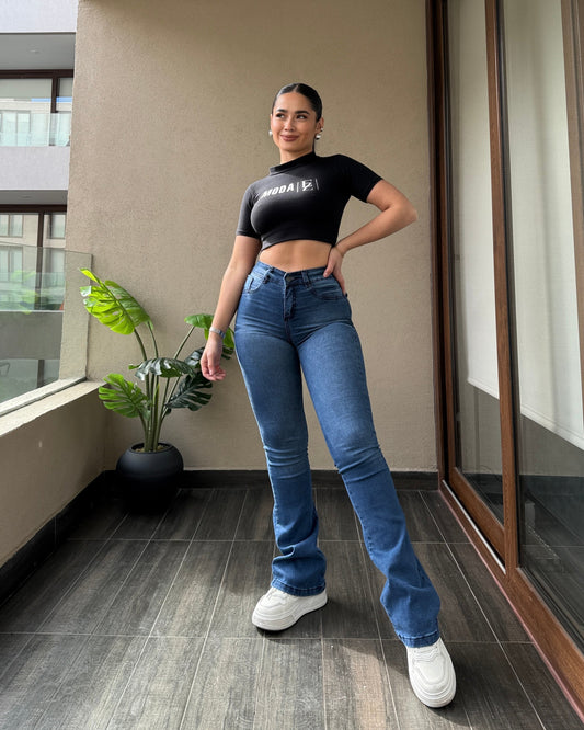 EZ2513 (T2) | Jeans Flare Azul Focalizado | EZ | Confeccion Nacional