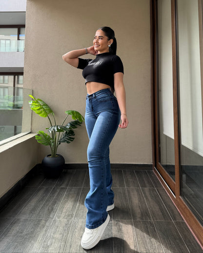 EZ2513 (T2) | Jeans Flare Azul Focalizado | EZ | Confeccion Nacional