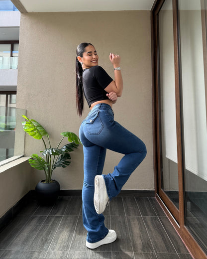 EZ2513 (T2) | Jeans Flare Azul Focalizado | EZ | Confeccion Nacional