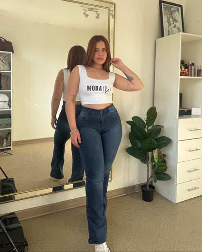 EZ2513 (T2) | Jeans Flare Azul Focalizado | EZ | Confeccion Nacional