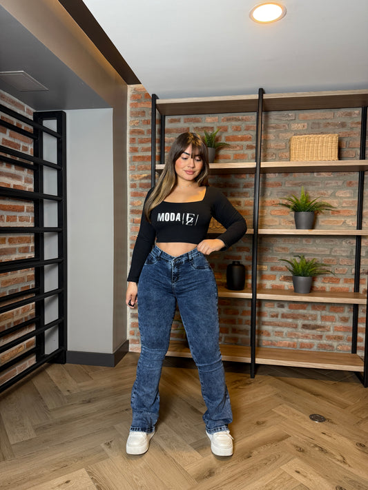 EZ2514  | Jeans Flare Azul Jaspeado | EZ | Confeccion Nacional