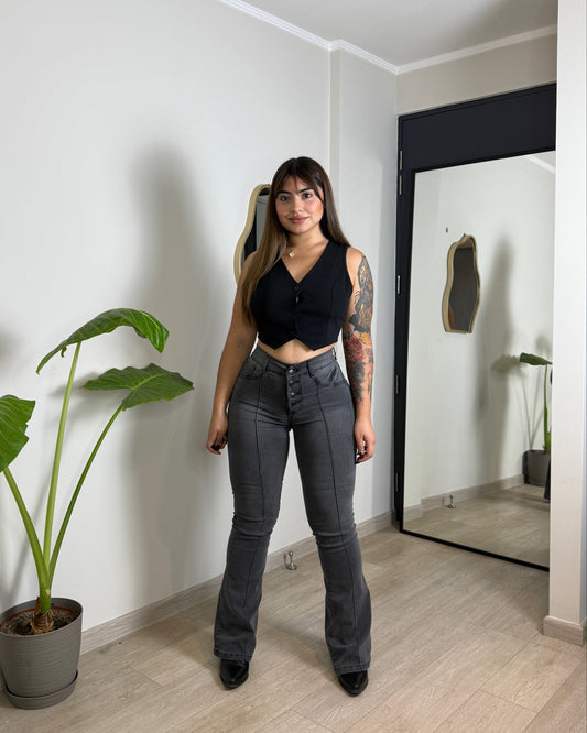 EZ2516 | Flare Nacional Gris Lineal 5 Botones | EZ