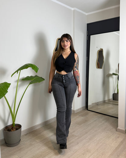 EZ2516 | Flare Nacional Gris Lineal 5 Botones | EZ