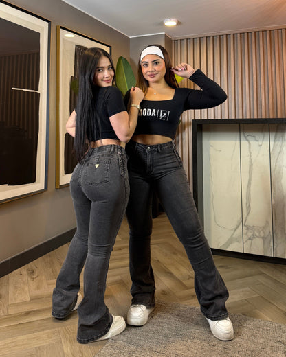 EZ5528 (G5) | Jeans Flare Trenzado Grafito | EZ