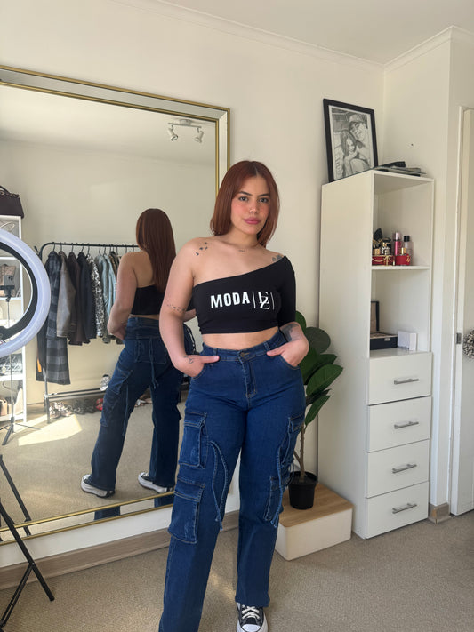 Jeans Cargo Premium Azul Con Tiras | Modelo EZ1131 (E6) | EZ Jeans