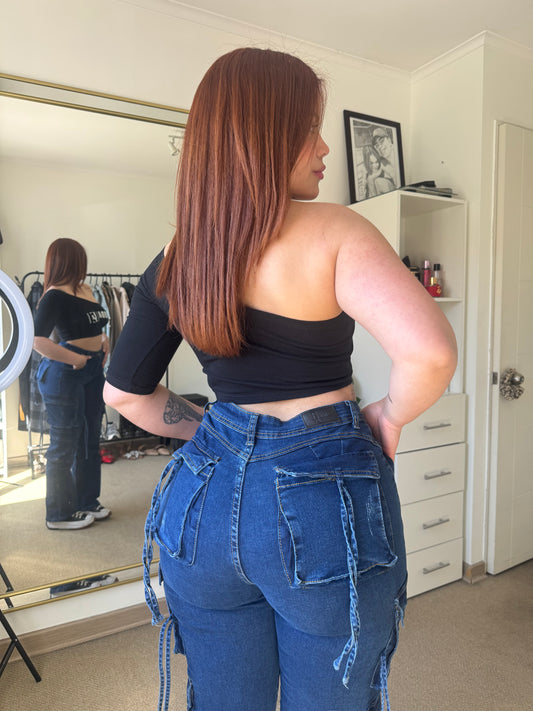 Jeans Cargo Premium Azul Con Tiras | Modelo EZ1131 (E6) | EZ Jeans