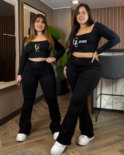 EZ5534 (J5) | Jeans Flare Negro Tapa | EZ