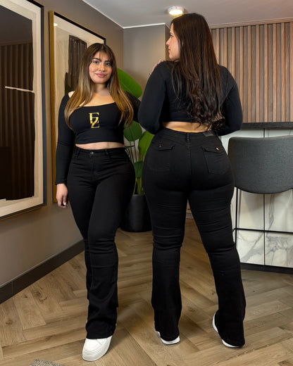 EZ5534 (J5) | Jeans Flare Negro Tapa | EZ