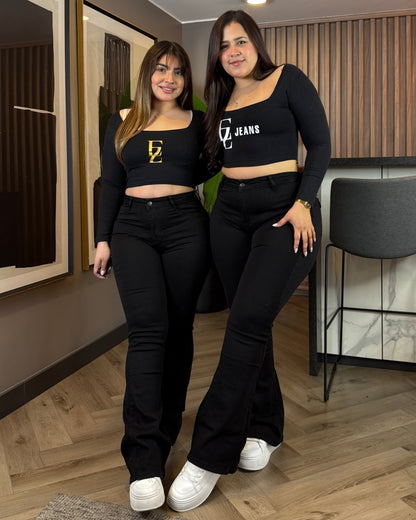 EZ5534 (J5) | Jeans Flare Negro Tapa | EZ
