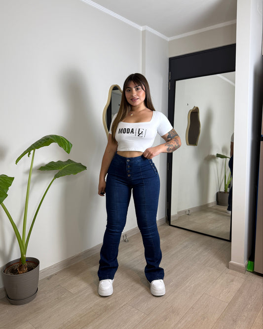 EZ5535 (F5) | Jeans FLare Trenzado Lineal 5 Botones Azul Oscuro | EZ