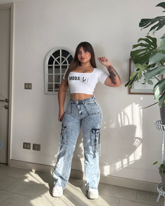 EZ5537 (R3) | Jeans Cargo Celeste Jaspeado | EZ