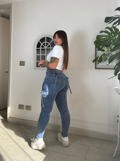 EZ5540 (F4) | Jeans Skinny Cargo Azul | EZ