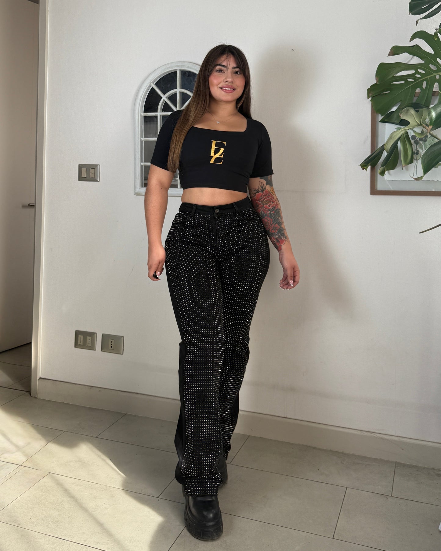 EZ5543 (S2) | Jeans Recto Brillos Negro | EZ
