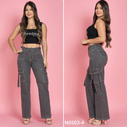 N0503-4 (U2) | Jeans Cargo Gris | Menina