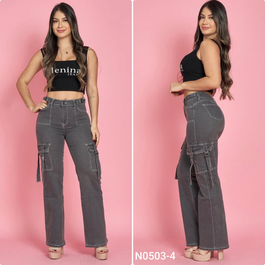 N0503-4 (U2) | Jeans Cargo Gris | Menina