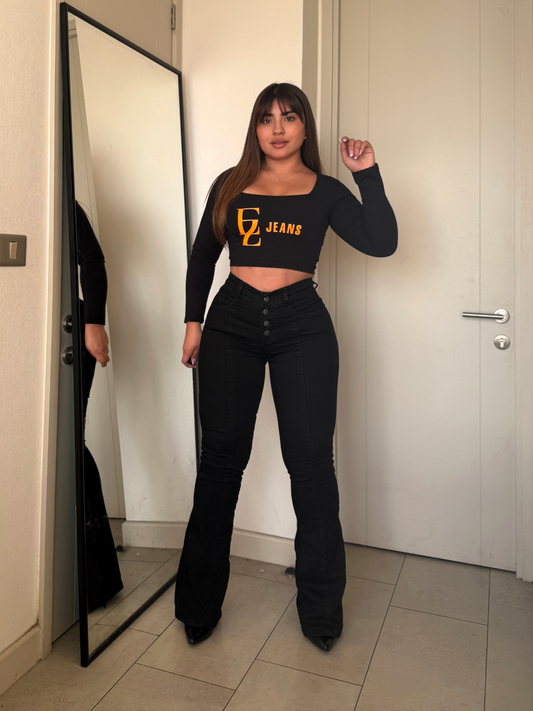 EZ2515 | Jeans Flare Negro Lineal Negro 5 Botones | EZ | Confeccion Nacional