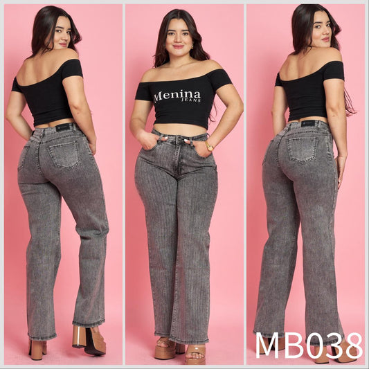 MB038 (L5) | Jeans Wide Leg Brillos Gris | Menina