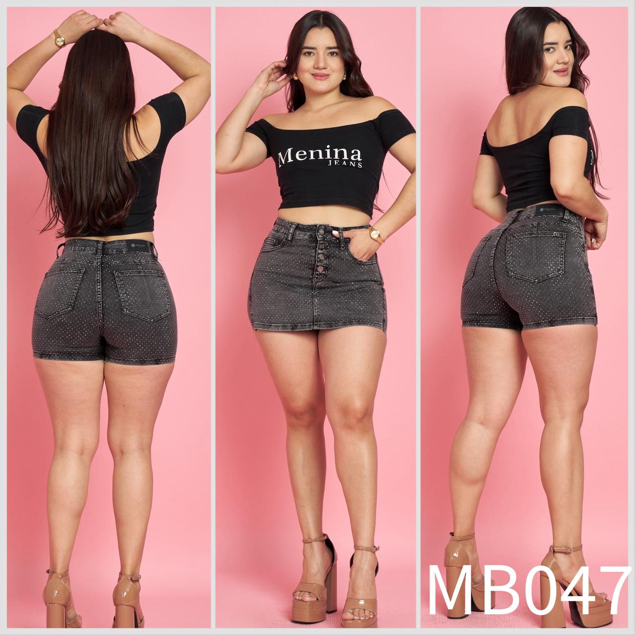 MB047 (L4) | Falda Short Gris Brillos | Menina