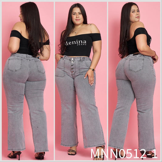 N0512-1 (M4) | Jeans Flare Gris 5 Botones Extralinda | Menina