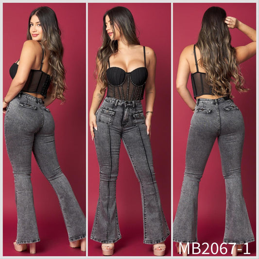 MB2067-1 (E7) | Flare Grafito Lineal Bolsillos Cuadrados | Menina