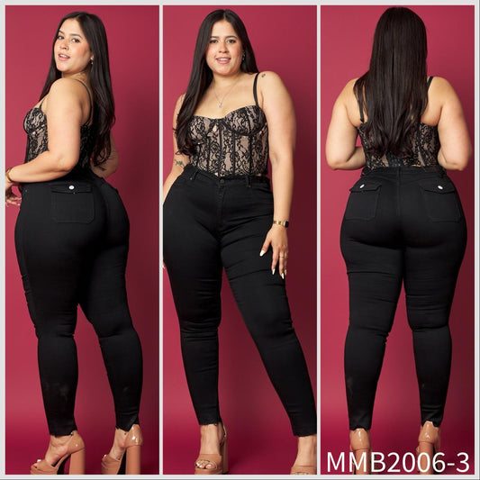 MMB2006-3 (L5) | Skinny Extralinda Negro Bolsillo Tapa | Menina