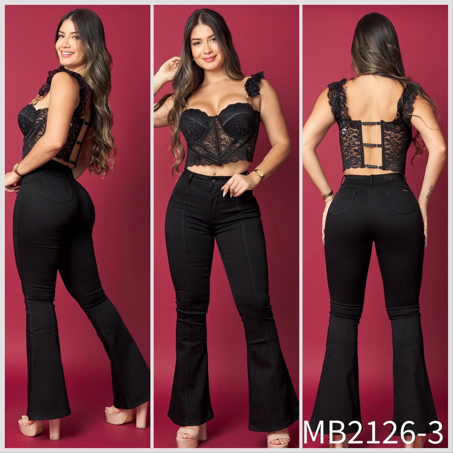 MB2126-3 (N1) | Flare Negro Bolsillos Lienal | Menina