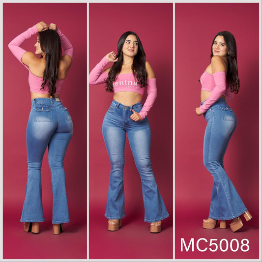 MC5008 (H3) | Flare Con Faja Bolsillo Con Tapa Celeste Focalizado  | Menina