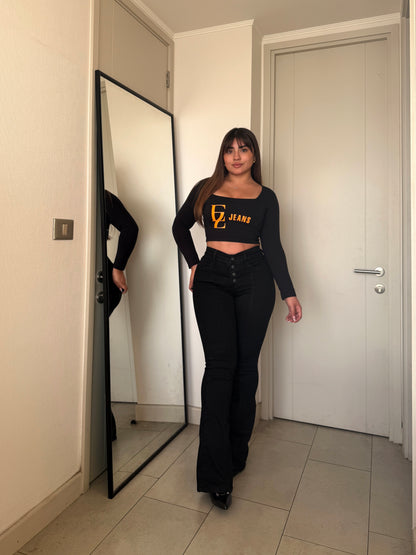 EZ2515 | Jeans Flare Negro Lineal Negro 5 Botones | EZ | Confeccion Nacional