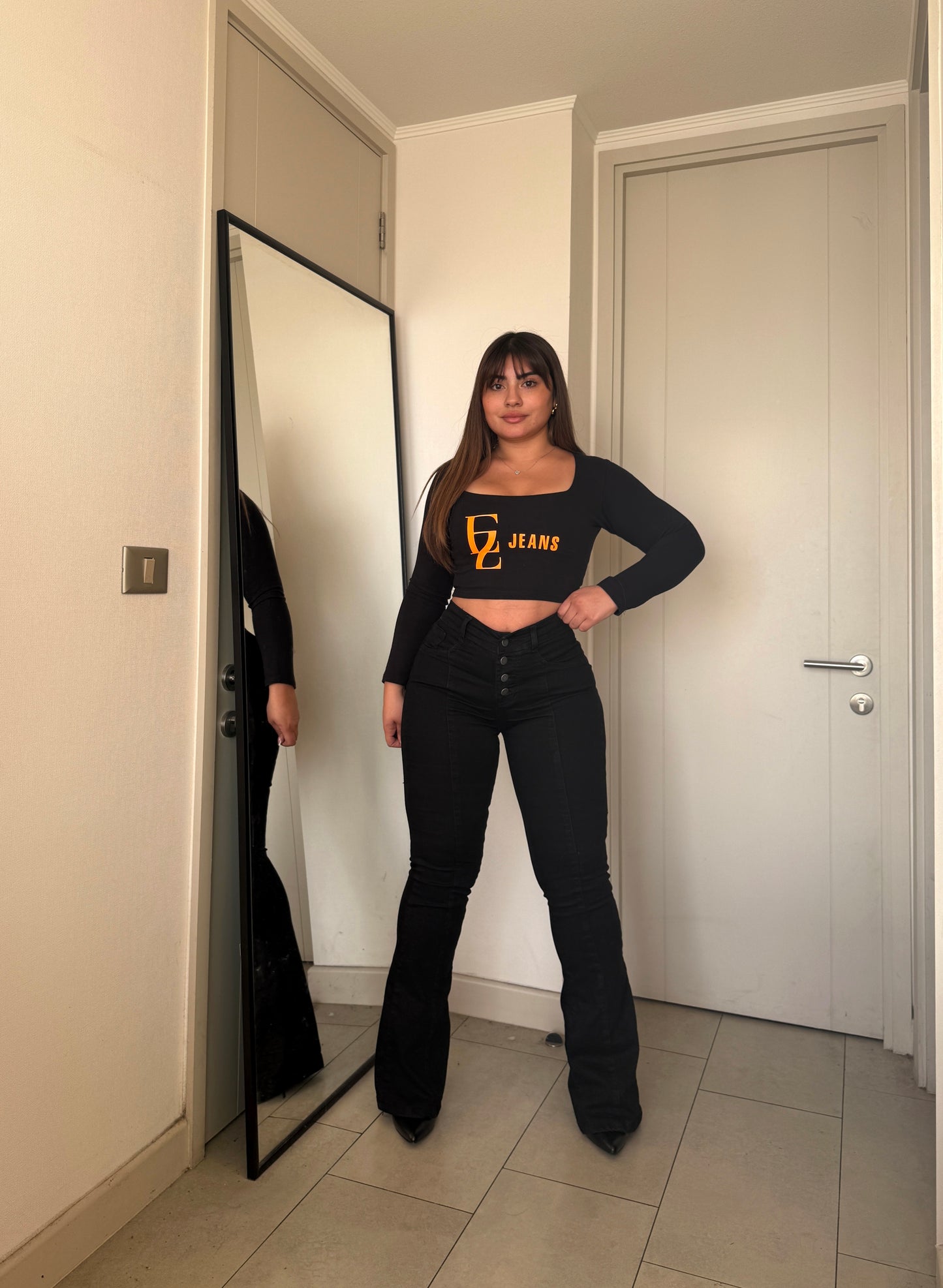 EZ2515 | Jeans Flare Negro Lineal Negro 5 Botones | EZ | Confeccion Nacional