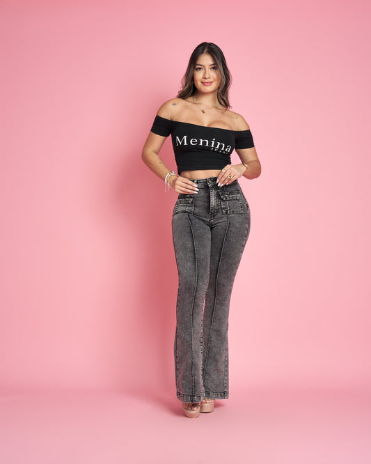 Jeans Flare Lineal Gris | Modelo MB010-2 (F6) | Menina