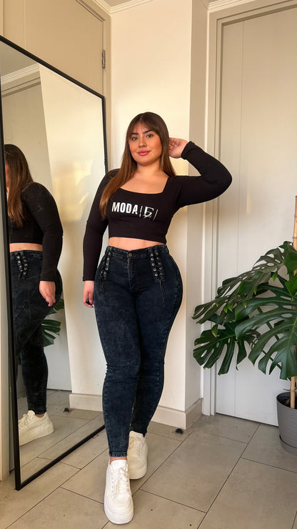 Modelo MB013-1 | Jeans Skinny Trenzado Jaspeado MICROPOLAR |Menina