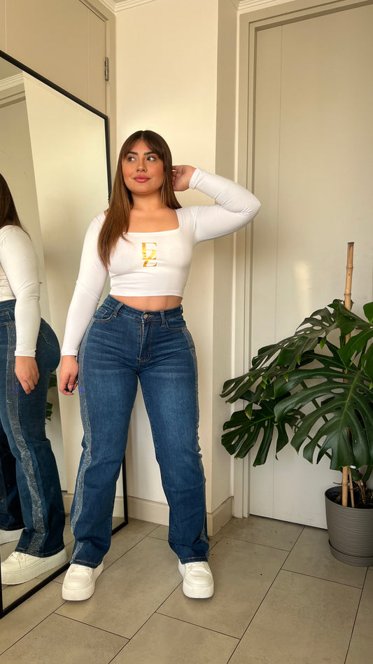 Jeans Wide Leg Azul Brillos | Modelo MB018 (I2) | Menina