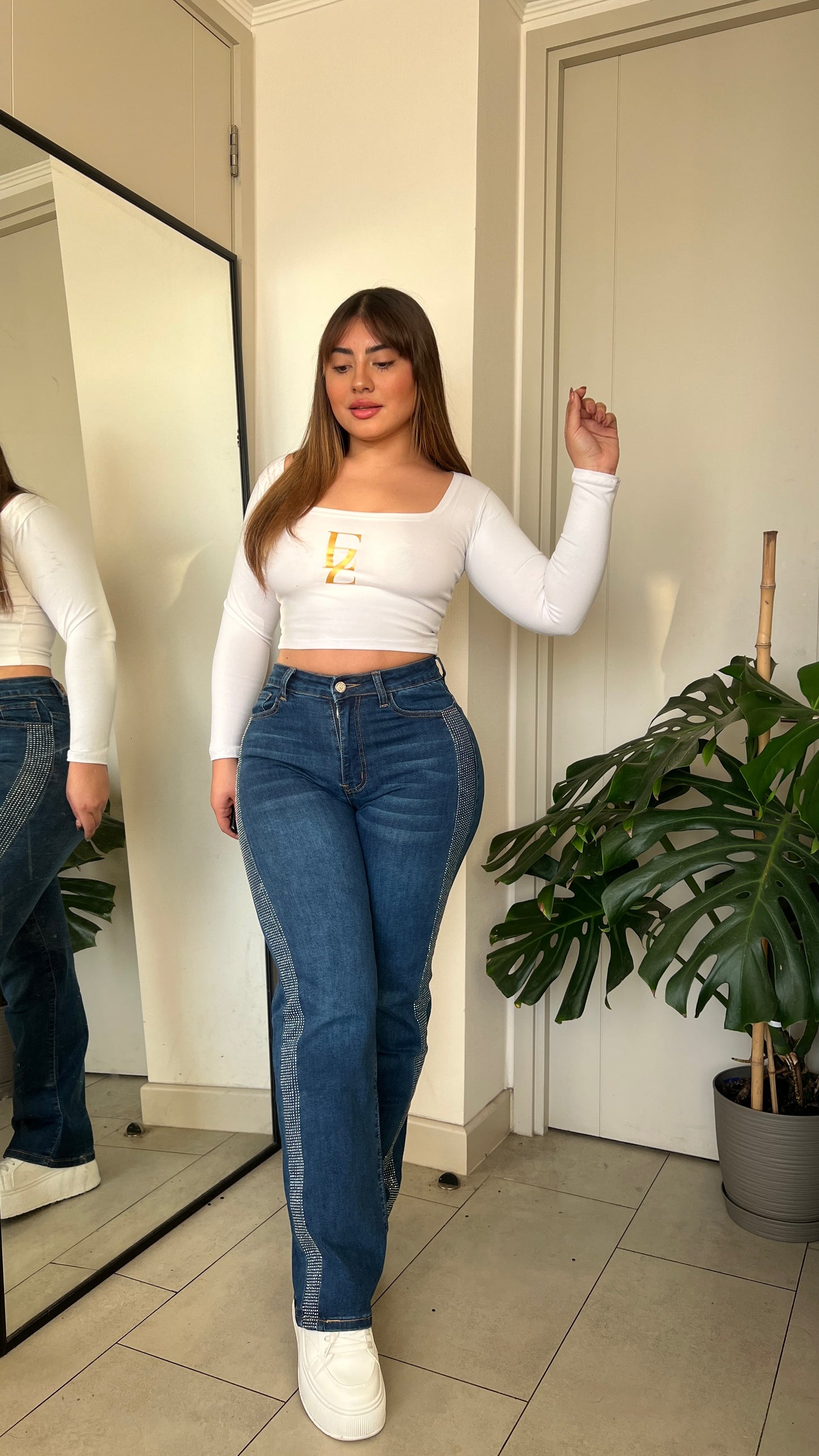 Jeans Wide Leg Azul Brillos | Modelo MB018  | Menina