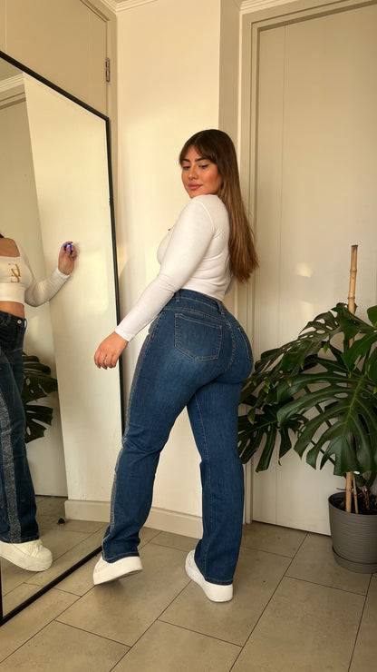 Jeans Wide Leg Azul Brillos | Modelo MB018  | Menina