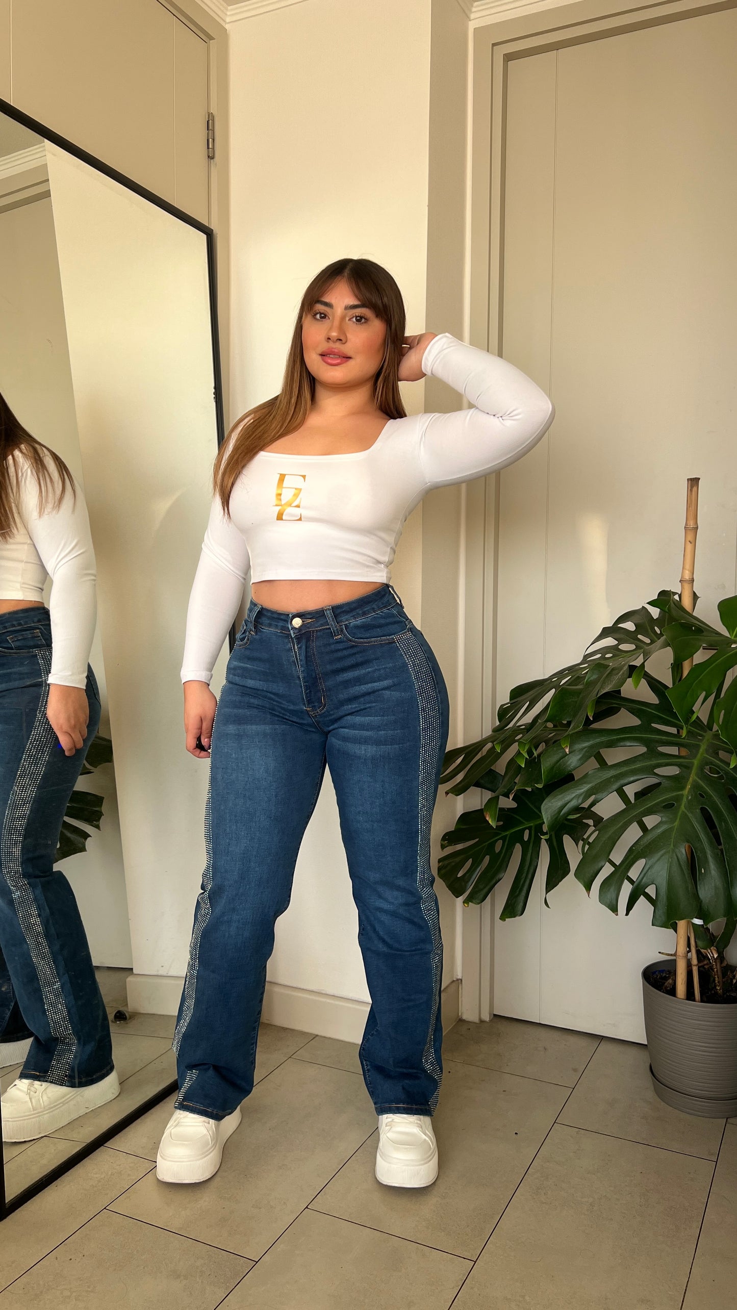 Jeans Wide Leg Azul Brillos | Modelo MB018  | Menina