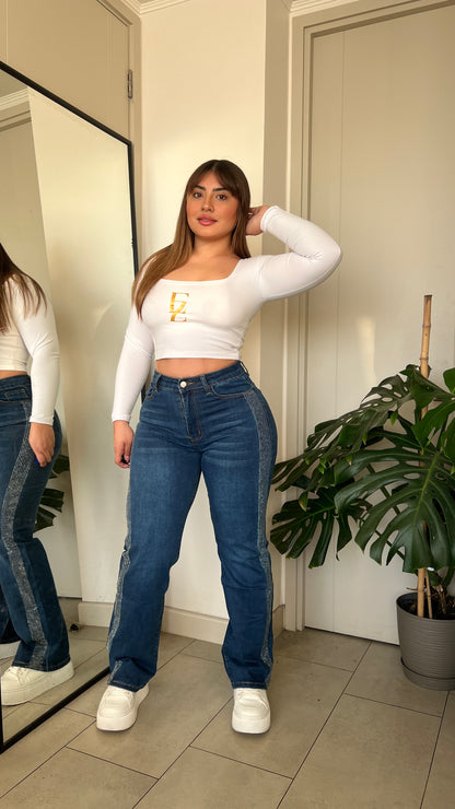 Jeans Wide Leg Azul Brillos | Modelo MB018  | Menina