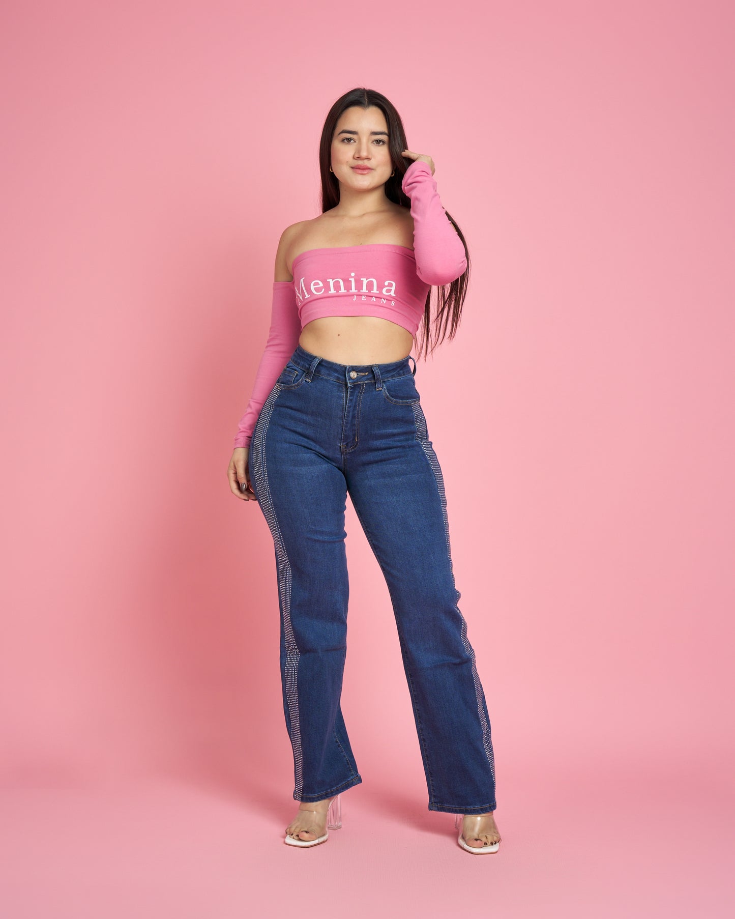 Jeans Wide Leg Azul Brillos | Modelo MB018  | Menina