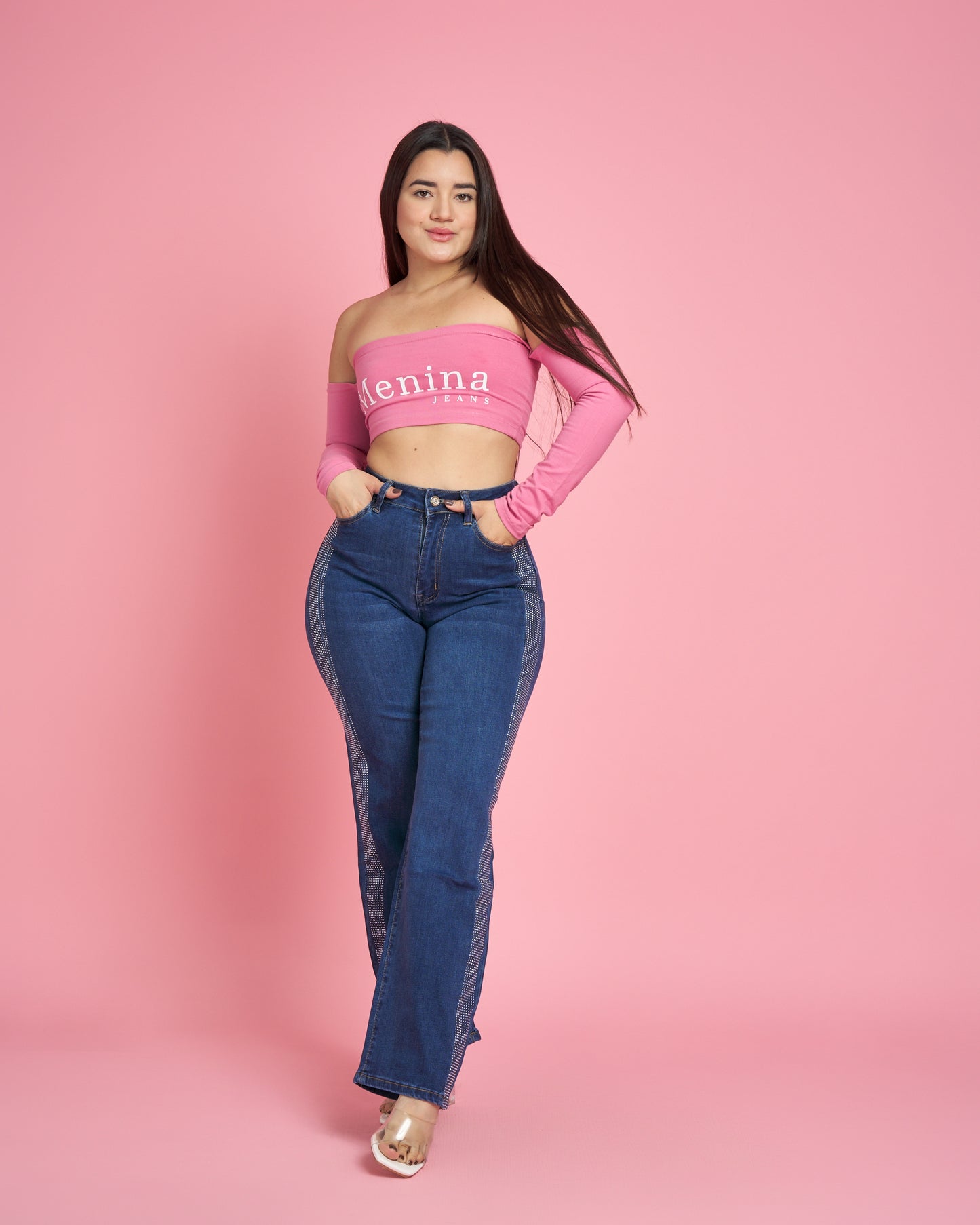 Jeans Wide Leg Azul Brillos | Modelo MB018  | Menina