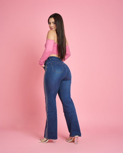 Jeans Wide Leg Azul Brillos | Modelo MB018  | Menina