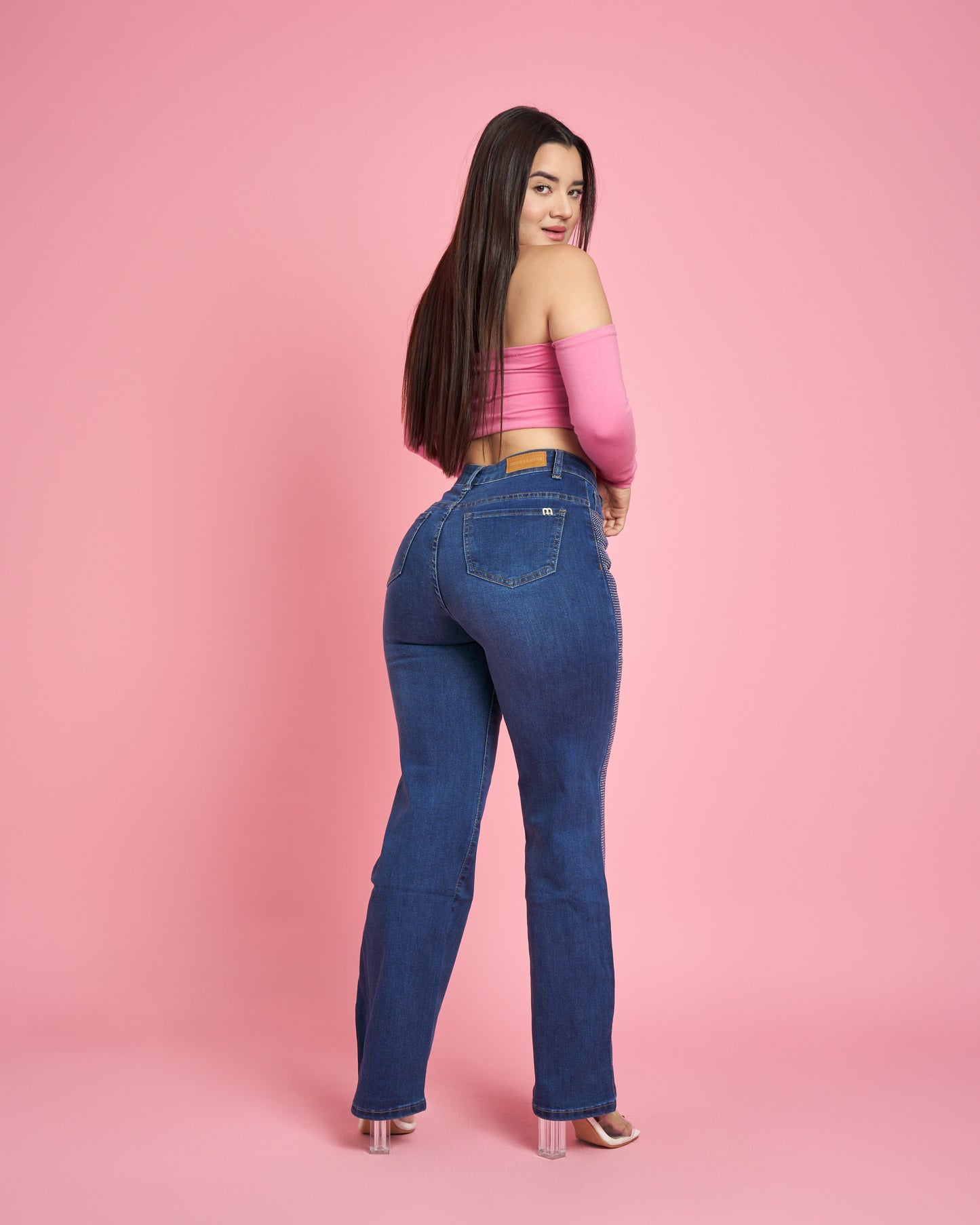 Jeans Wide Leg Azul Brillos | Modelo MB018  | Menina