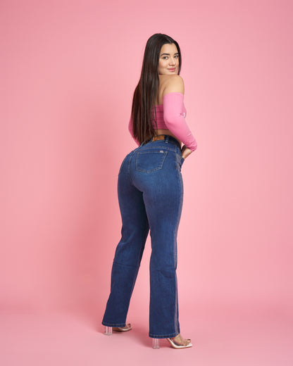 Jeans Wide Leg Azul Brillos | Modelo MB018  | Menina