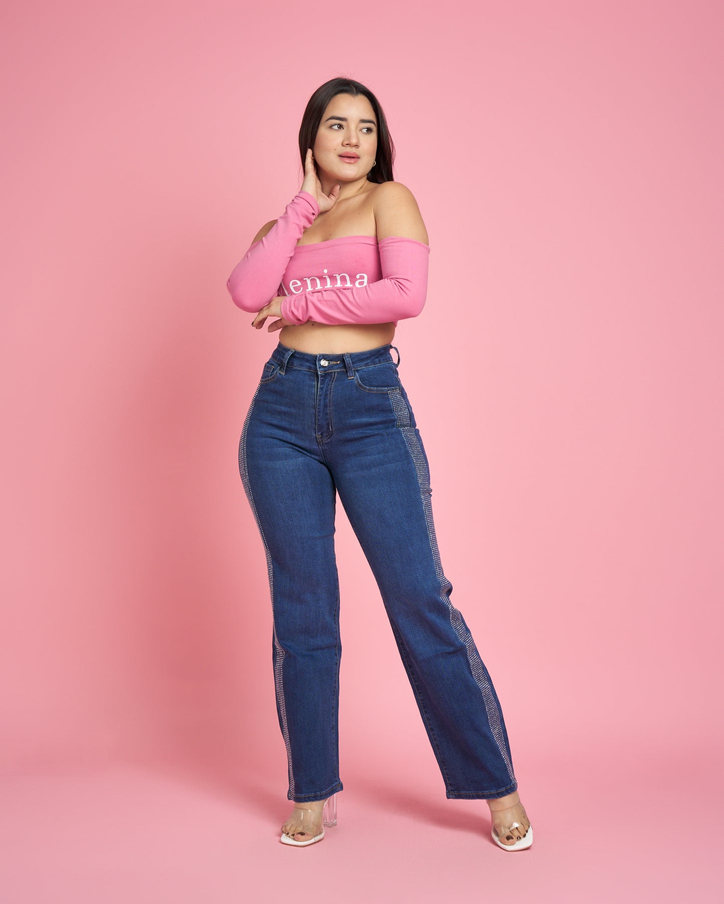 Jeans Wide Leg Azul Brillos | Modelo MB018  | Menina