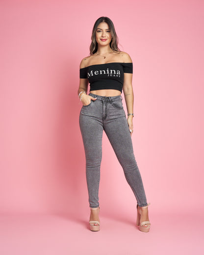 Modelo MB019-1 (G5) | Jeans Skinny Gris Brillos |Menina