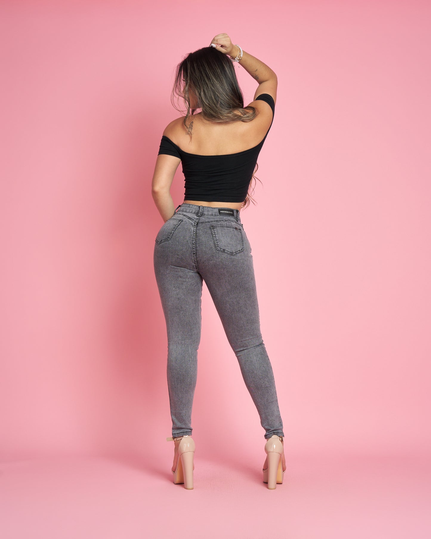 Modelo MB019-1 (G5) | Jeans Skinny Gris Brillos |Menina
