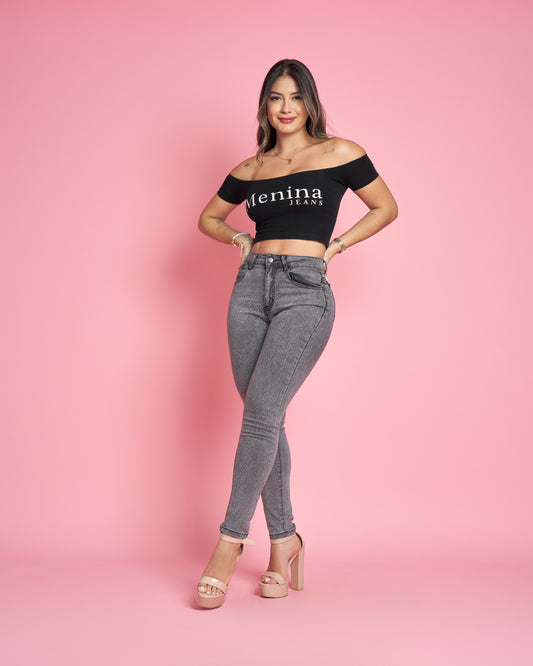 Modelo MB019-1 (G5) | Jeans Skinny Gris Brillos |Menina