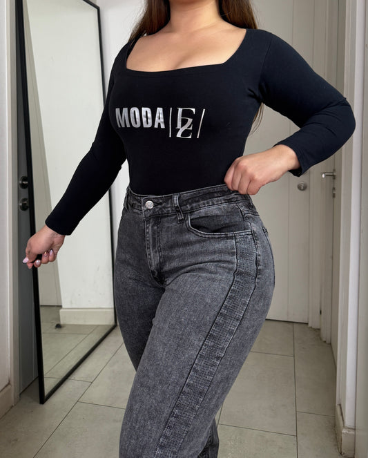 MB037-1 (C6) | Jeans Wide Leg Brillos Lados Gris | Menina