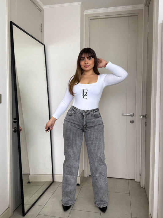 MB038 (L5) | Jeans Wide Leg Brillos Lados Gris | Menina