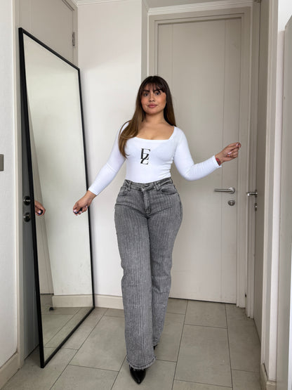 MB038 (L5) | Jeans Wide Leg Brillos Lados Gris | Menina