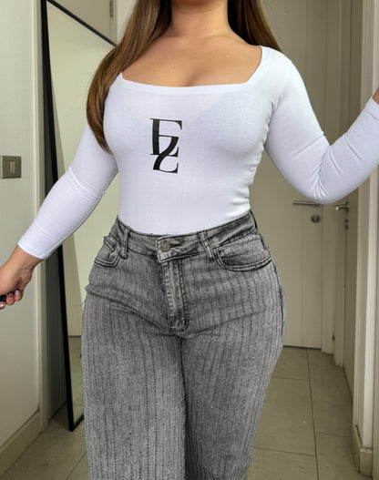 MB038 (L5) | Jeans Wide Leg Brillos Lados Gris | Menina